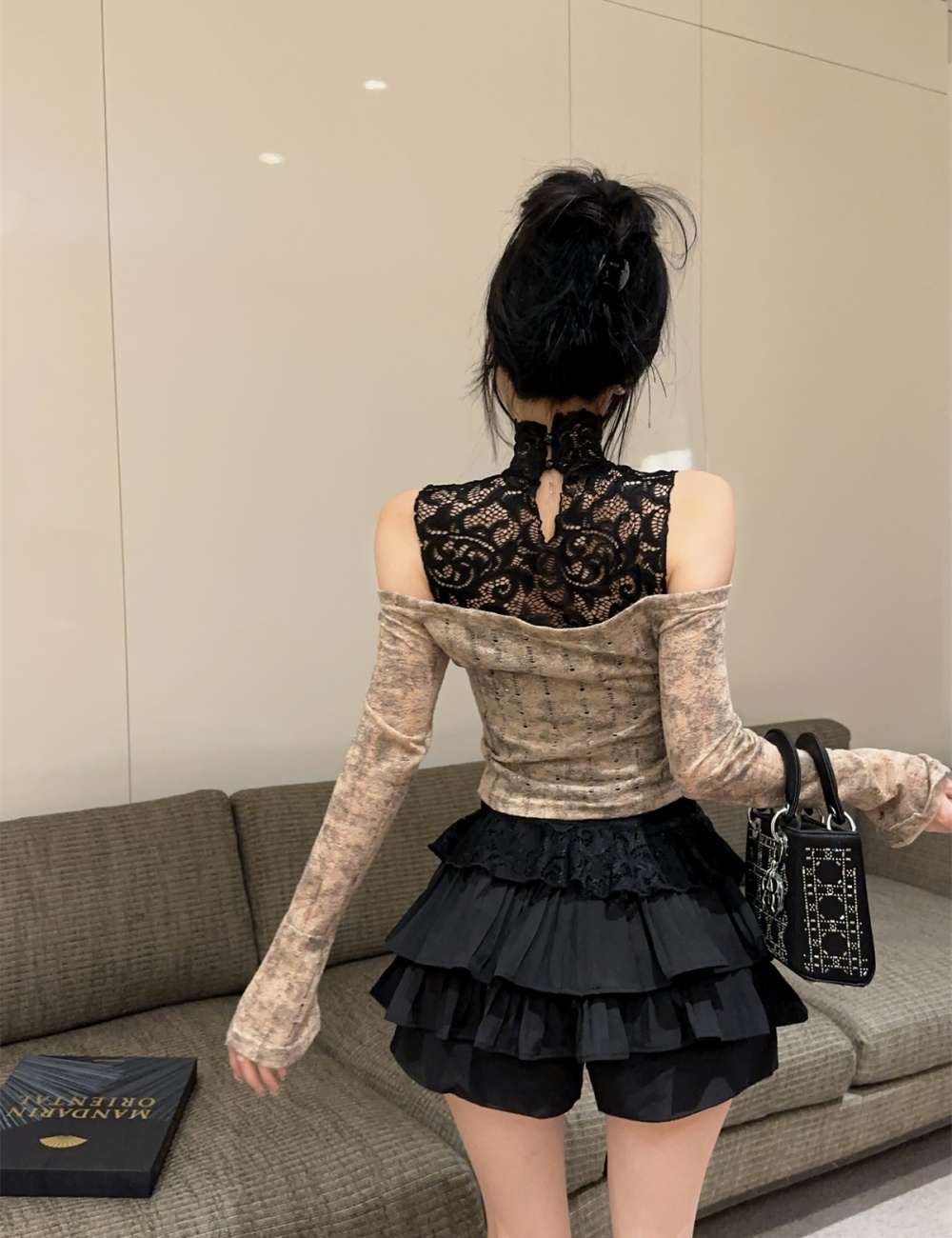 Strapless lace tops enticement vest 2pcs set