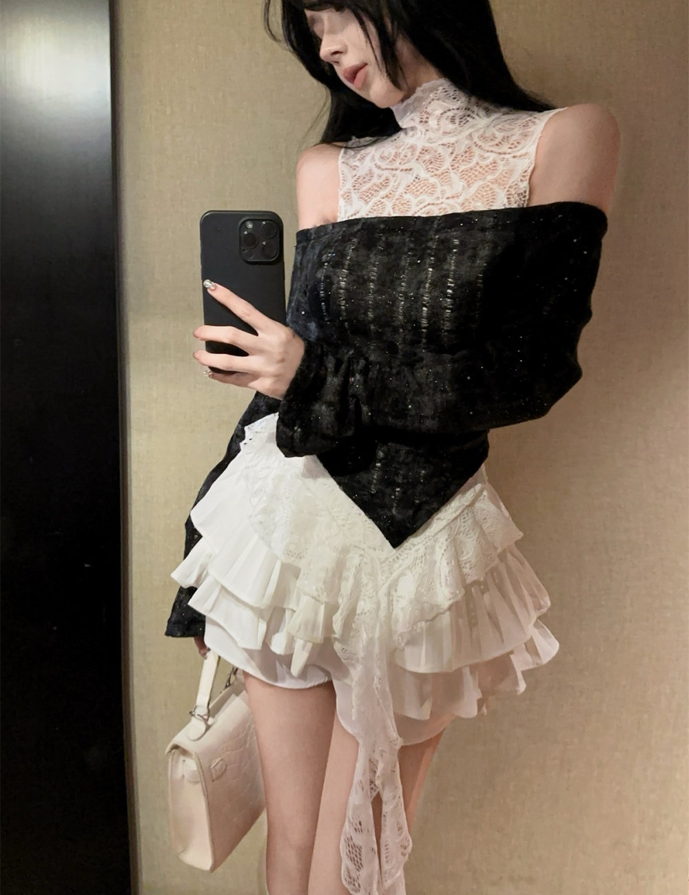 Strapless lace tops enticement vest 2pcs set