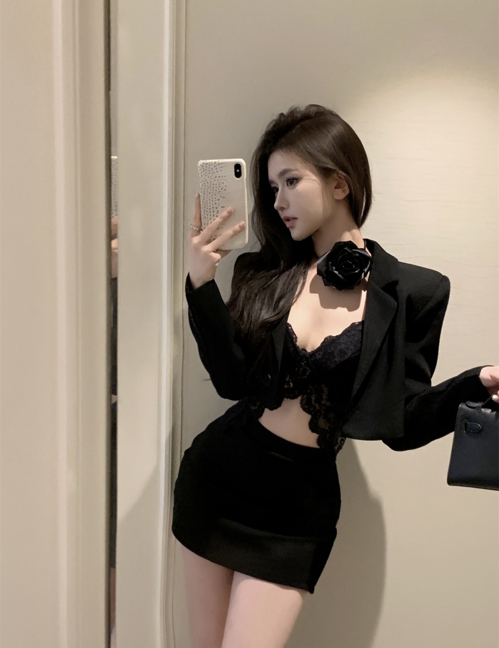 Lace short skirt enticement coat 4pcs set for women