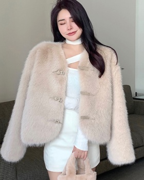 Loose Korean style winter overcoat elmo faux fur tops