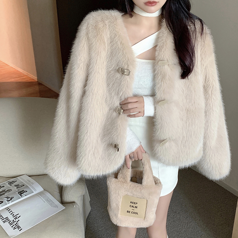 Loose Korean style winter overcoat elmo faux fur tops