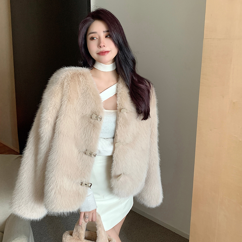 Loose Korean style winter overcoat elmo faux fur tops