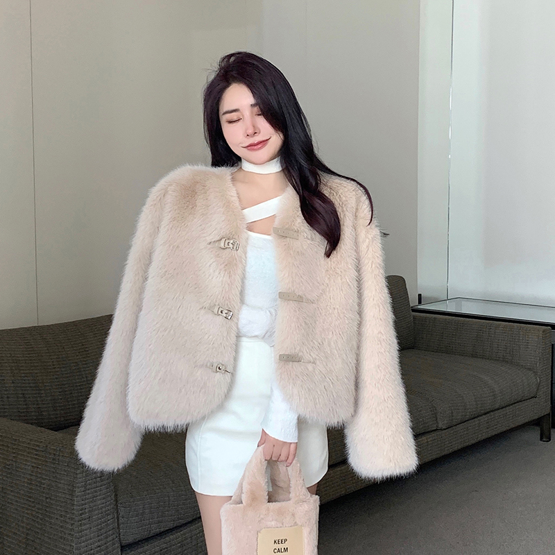 Loose Korean style winter overcoat elmo faux fur tops