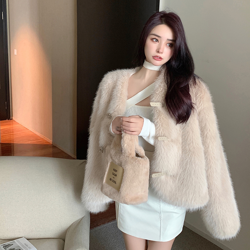 Loose Korean style winter overcoat elmo faux fur tops