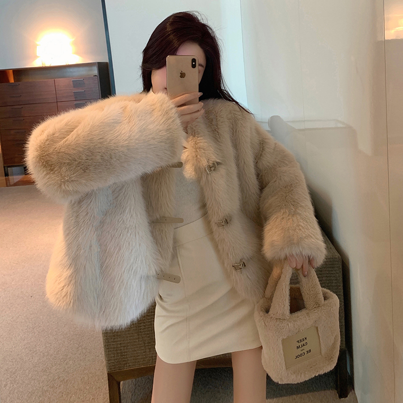 Loose Korean style winter overcoat elmo faux fur tops