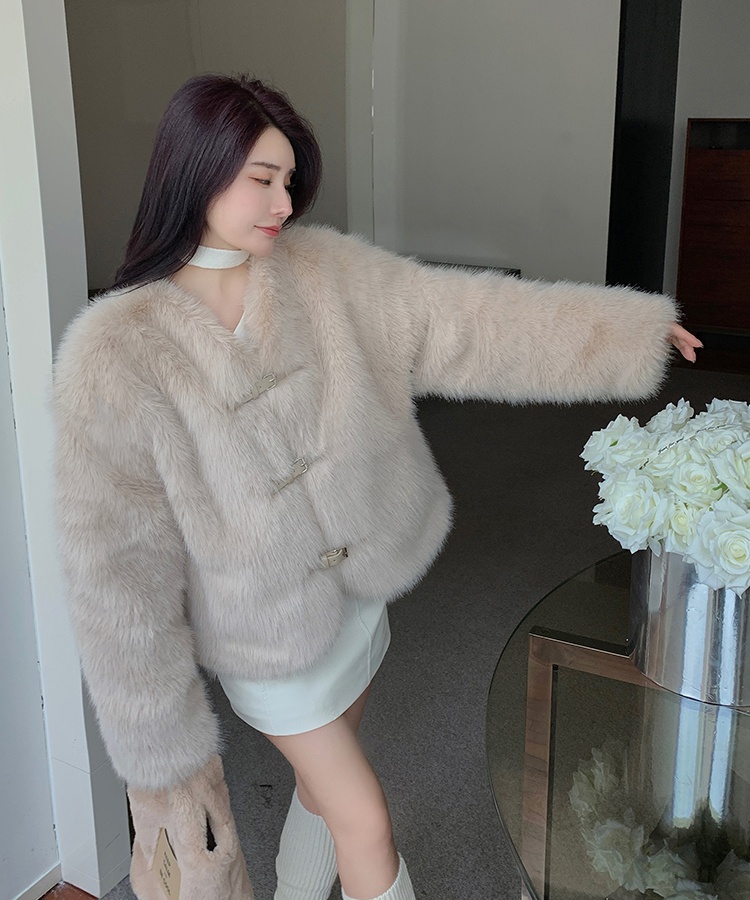 Loose Korean style winter overcoat elmo faux fur tops