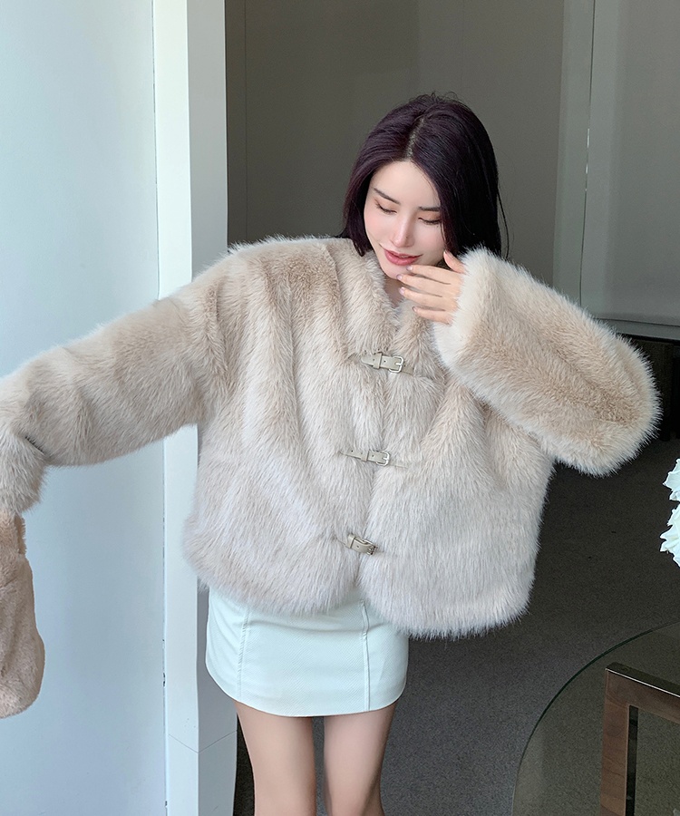 Loose Korean style winter overcoat elmo faux fur tops