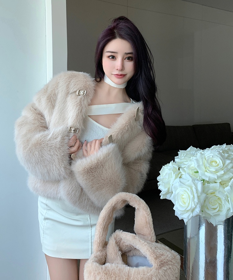 Loose Korean style winter overcoat elmo faux fur tops