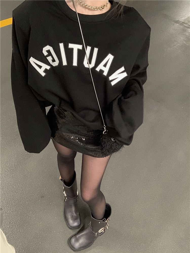 Printing letters loose lazy long sleeve hoodie