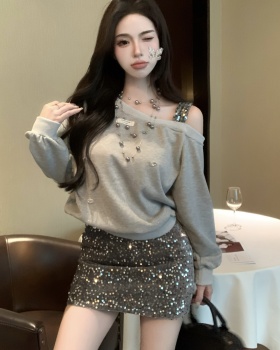 Autumn package hip hoodie sequins skirt 2pcs set