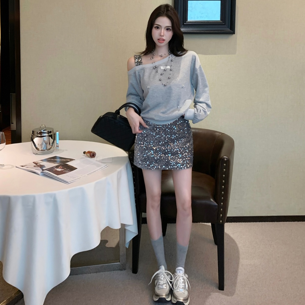 Autumn package hip hoodie sequins skirt 2pcs set