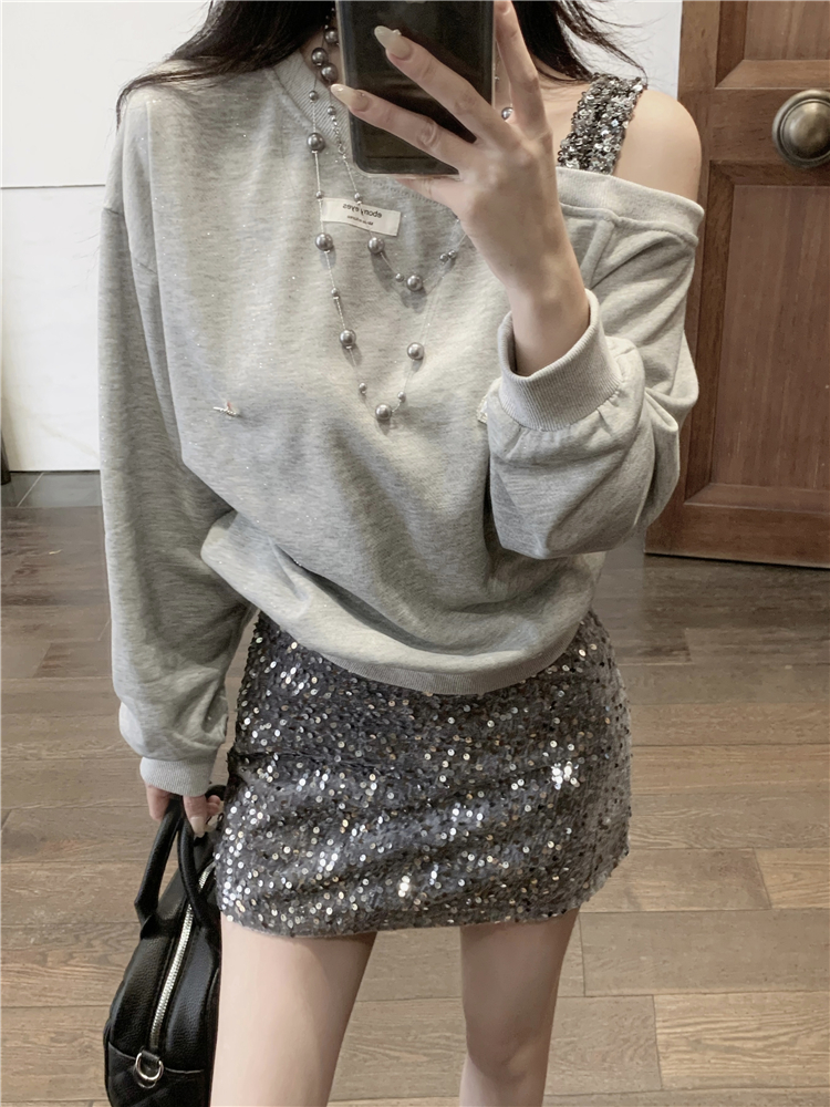 Autumn package hip hoodie sequins skirt 2pcs set