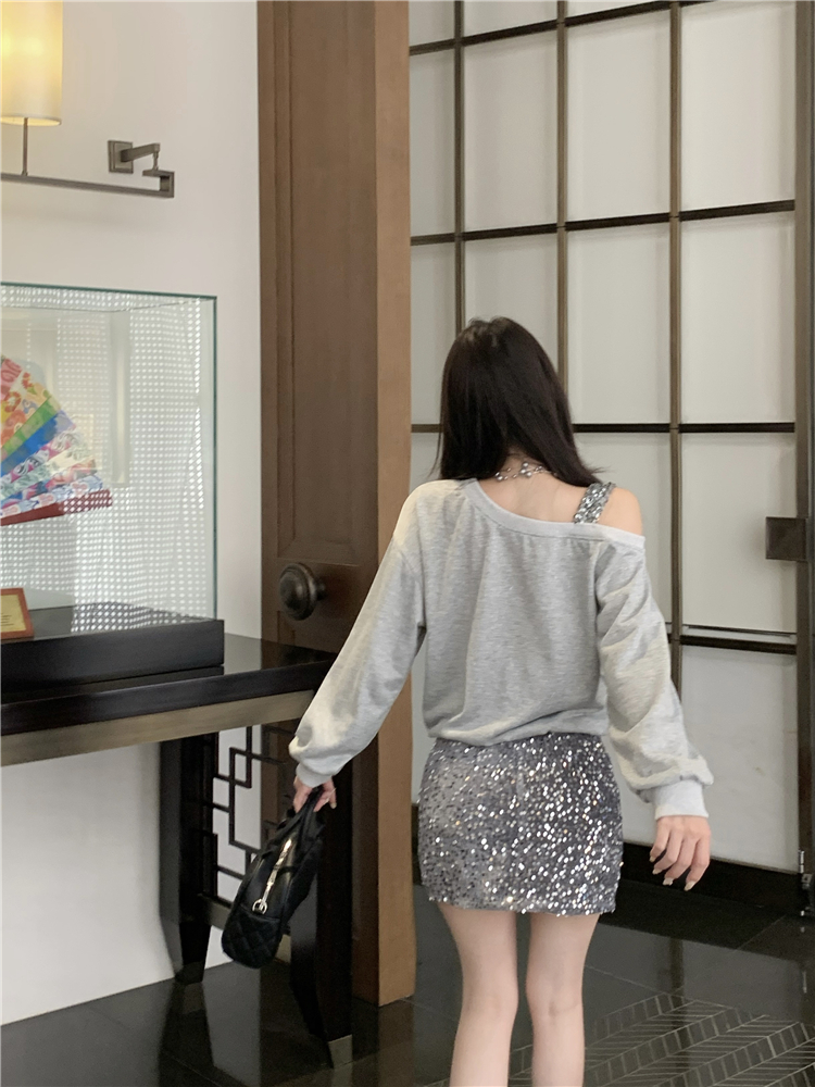 Autumn package hip hoodie sequins skirt 2pcs set