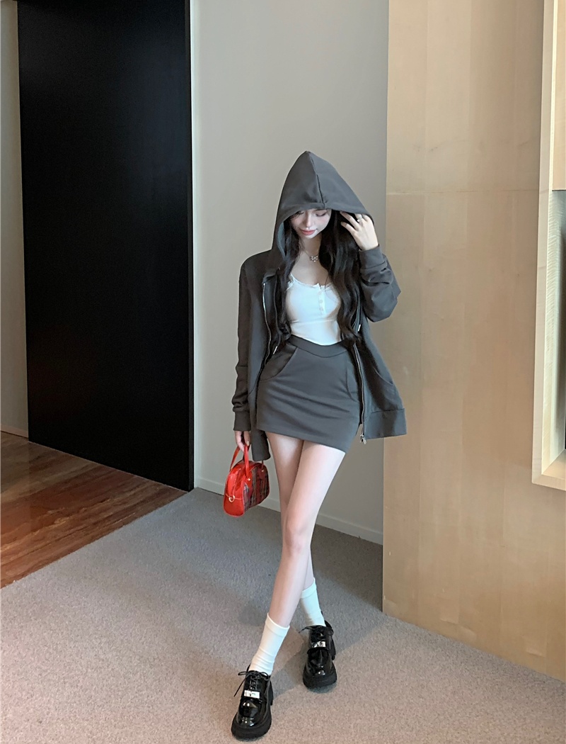 Package hip skirt Korean style hoodie 2pcs set for women