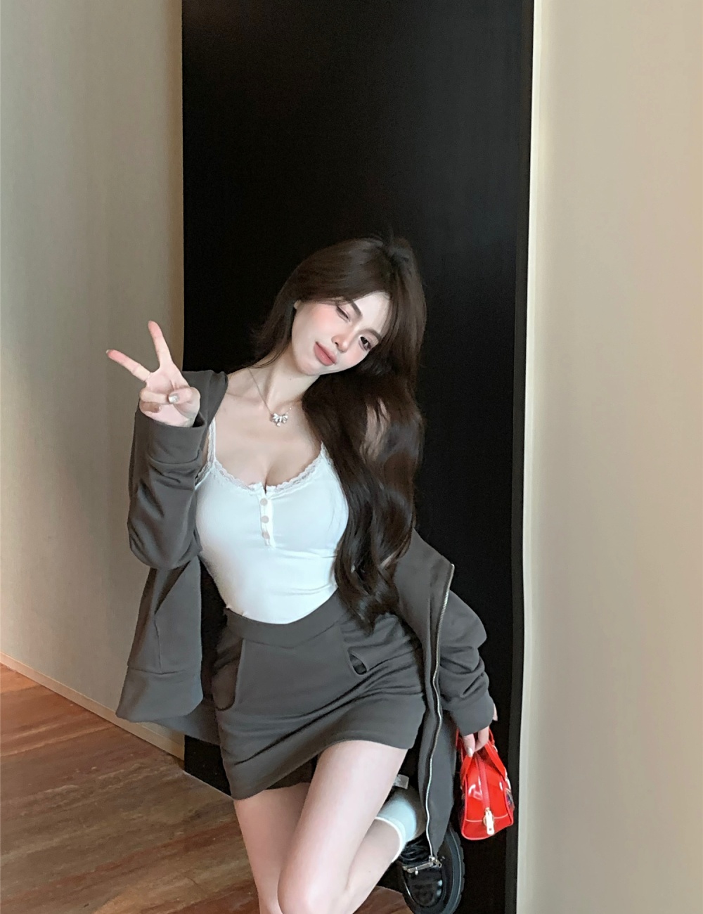 Package hip skirt Korean style hoodie 2pcs set for women