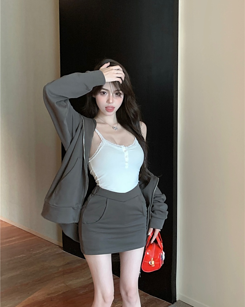 Package hip skirt Korean style hoodie 2pcs set for women