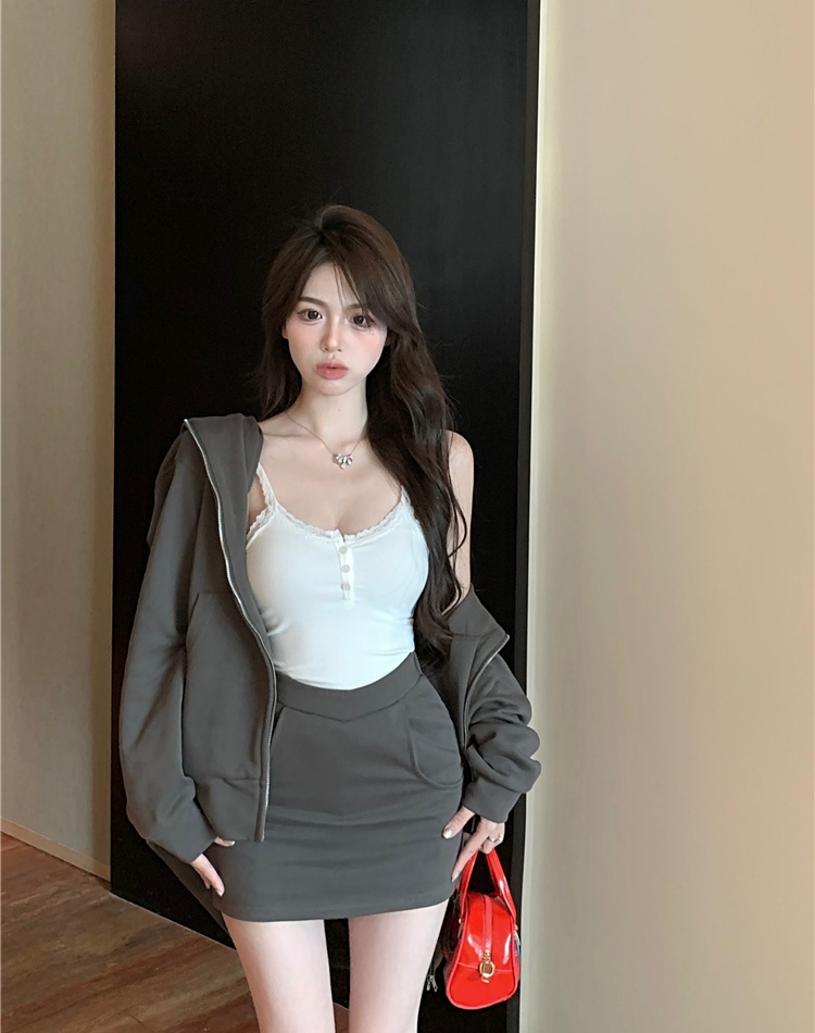 Package hip skirt Korean style hoodie 2pcs set for women