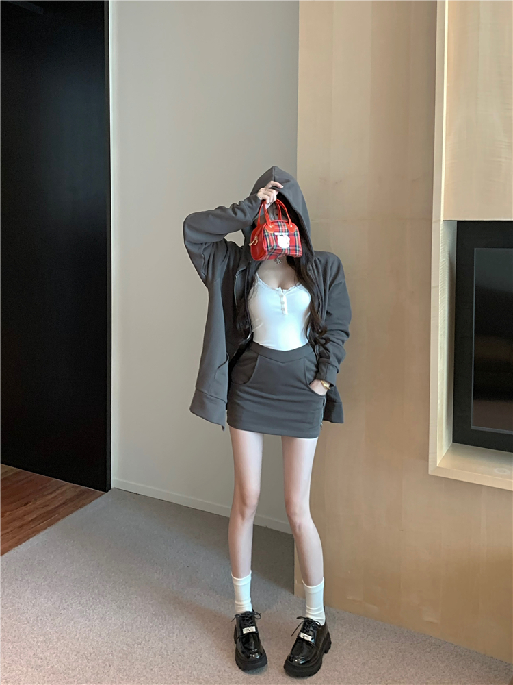 Package hip skirt Korean style hoodie 2pcs set for women