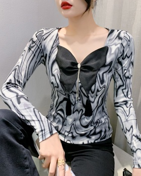 Printing Korean style tops tassels bow T-shirt for women