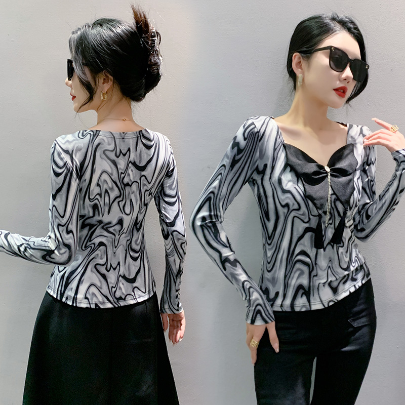 Printing Korean style tops tassels bow T-shirt for women