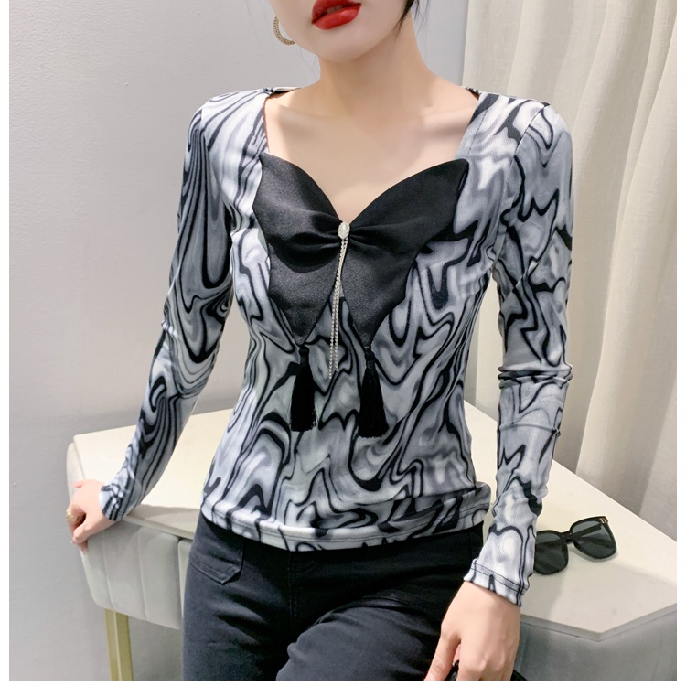 Printing Korean style tops tassels bow T-shirt for women