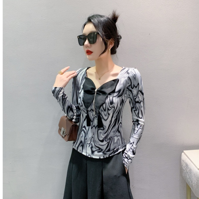 Printing Korean style tops tassels bow T-shirt for women