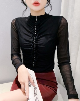 Pullover slim bottoming shirt rhinestone T-shirt for women