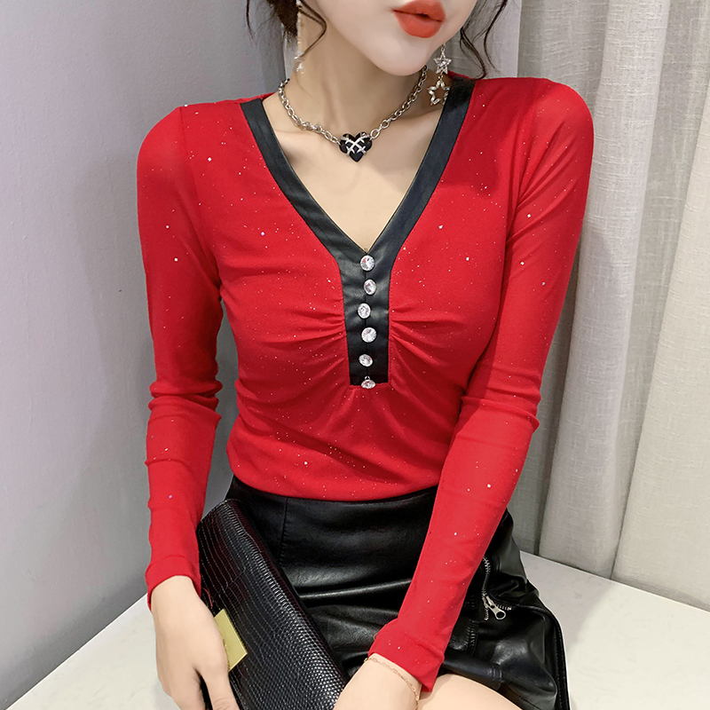 Bottoming single-breasted T-shirt long sleeve tops for women