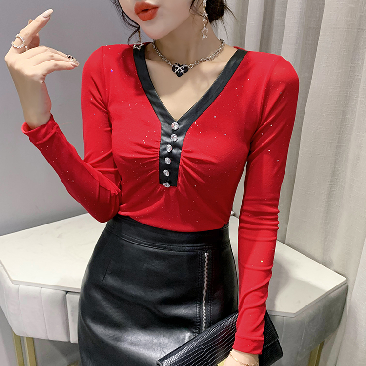 Bottoming single-breasted T-shirt long sleeve tops for women