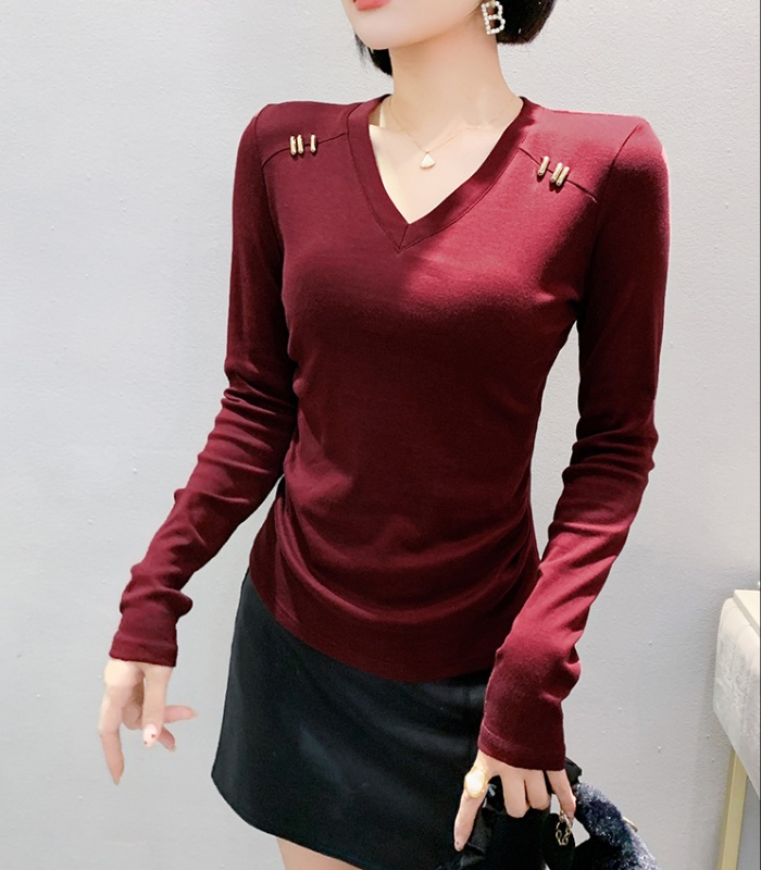 Slim gauze beauty back printing V-neck small shirt for women