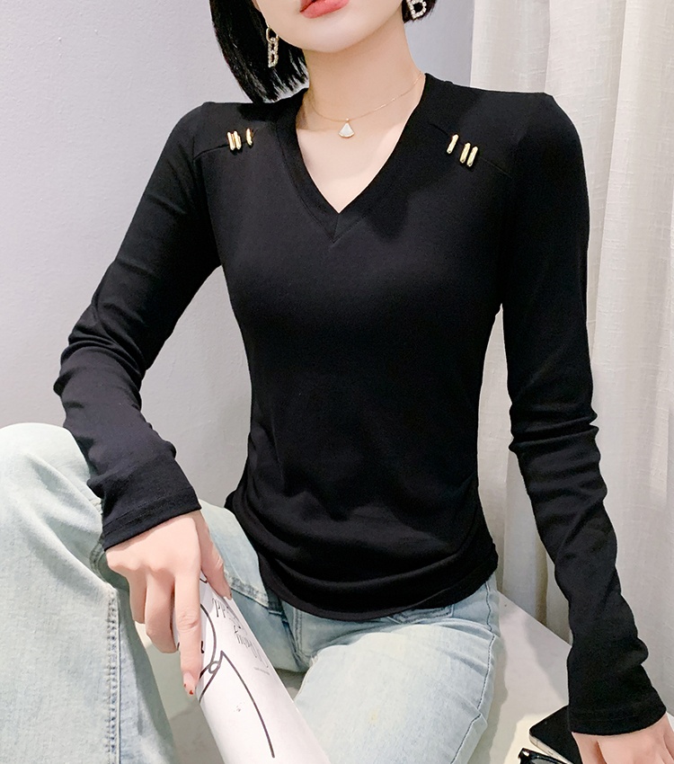 Slim gauze beauty back printing V-neck small shirt for women