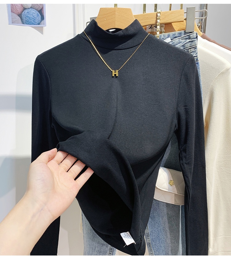 Slim half high collar bottoming shirt sueding tops for women