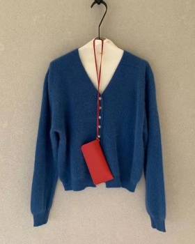 Single-breasted sweater blue coat for women