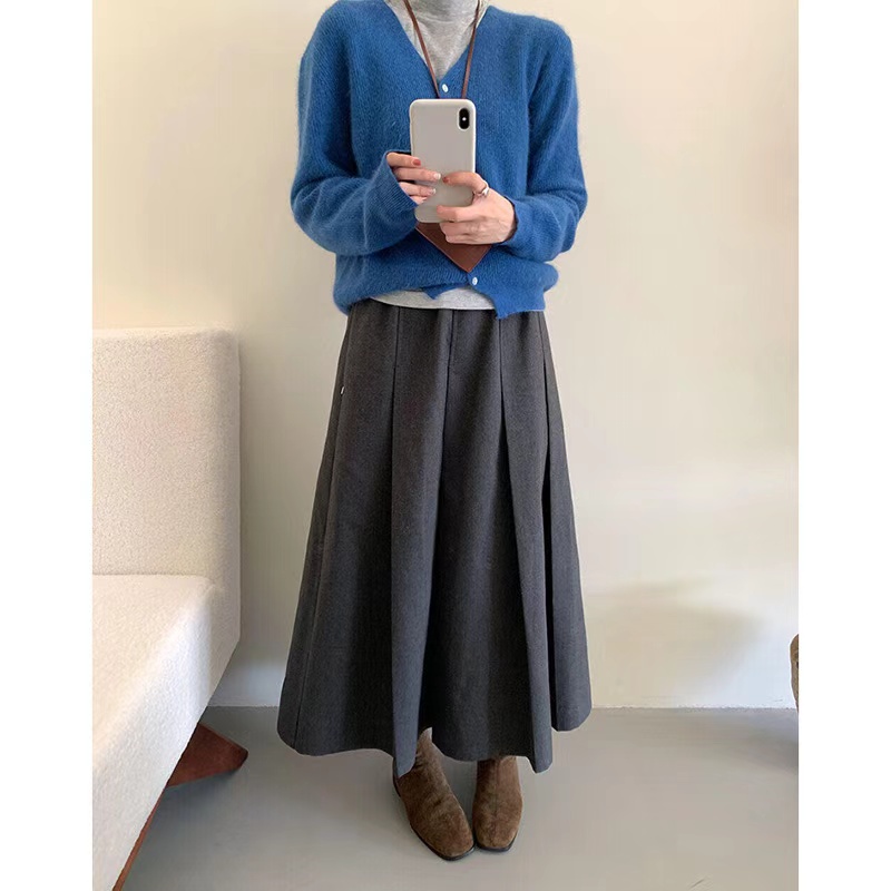 Single-breasted sweater blue coat for women