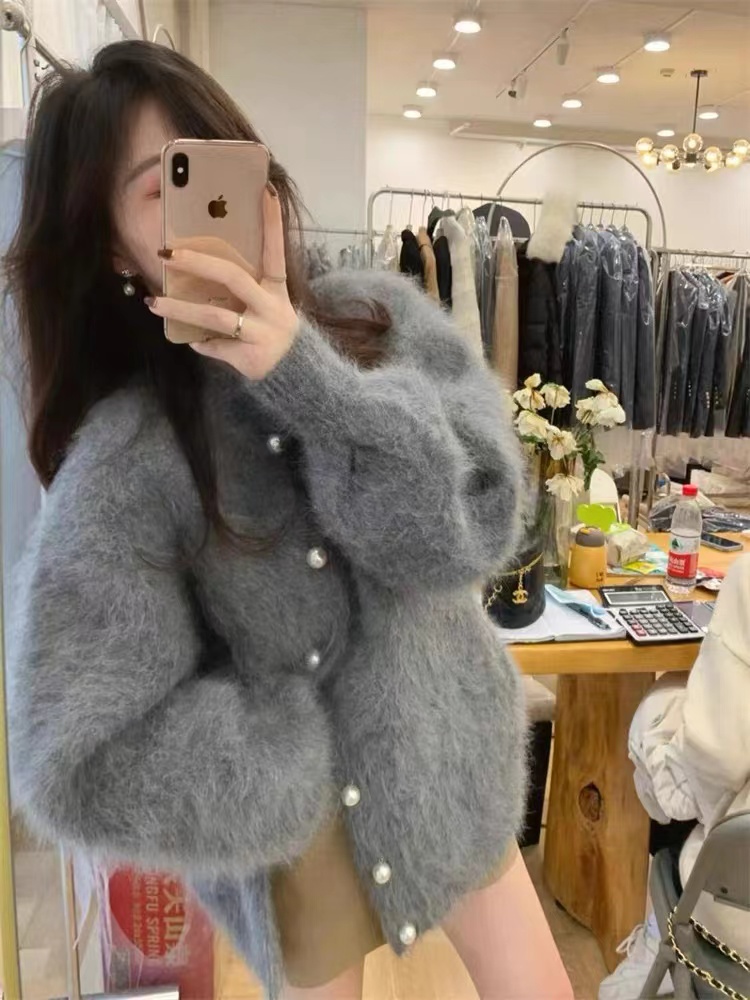 Long hair cardigan Korean style coat for women