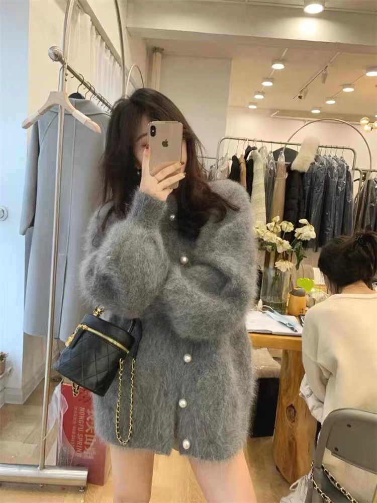 Long hair cardigan Korean style coat for women