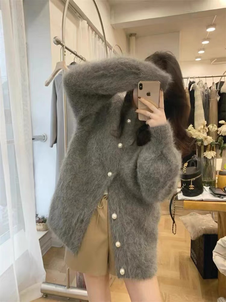 Long hair cardigan Korean style coat for women