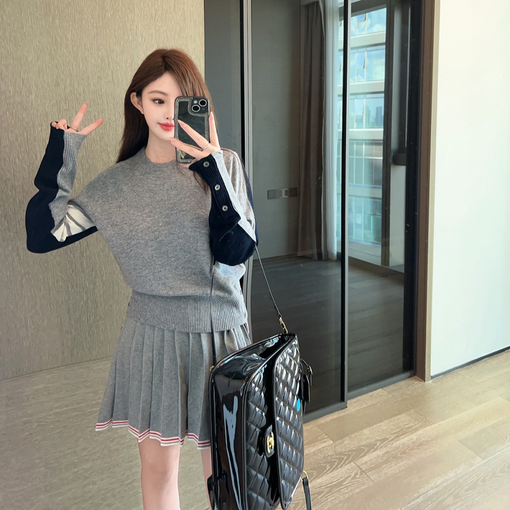 Slim all-match autumn round neck tops wool pullover gray sweater