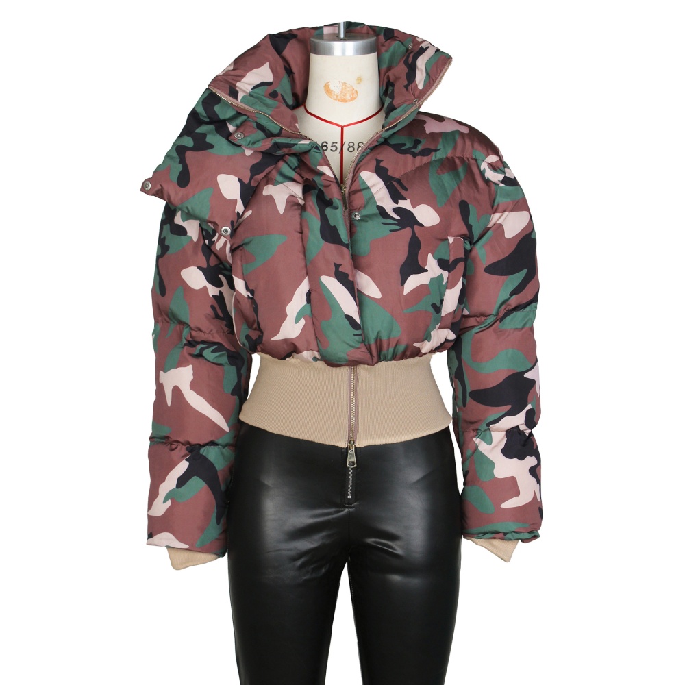 Short autumn and winter cotton coat printing jacket for women