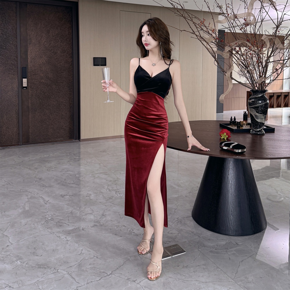 Velvet sexy evening dress overalls dress for women