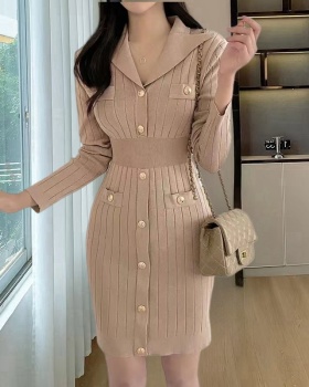 Knitted retro package hip France style dress for women