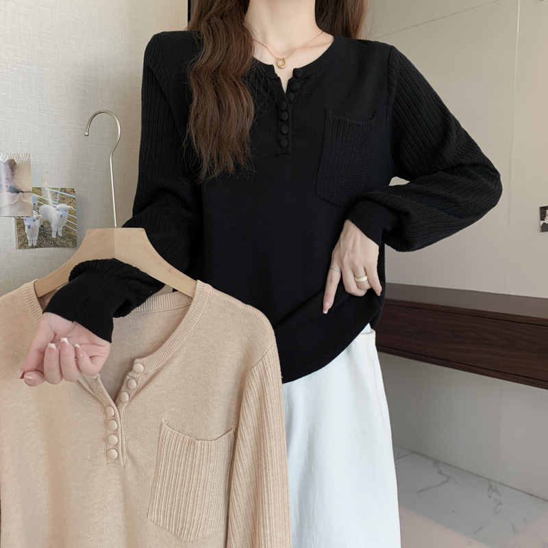 V-neck autumn and winter sweater irregular tops