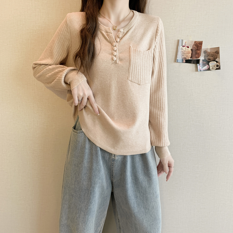 V-neck autumn and winter sweater irregular tops