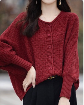 Round neck lazy cardigan loose tops for women