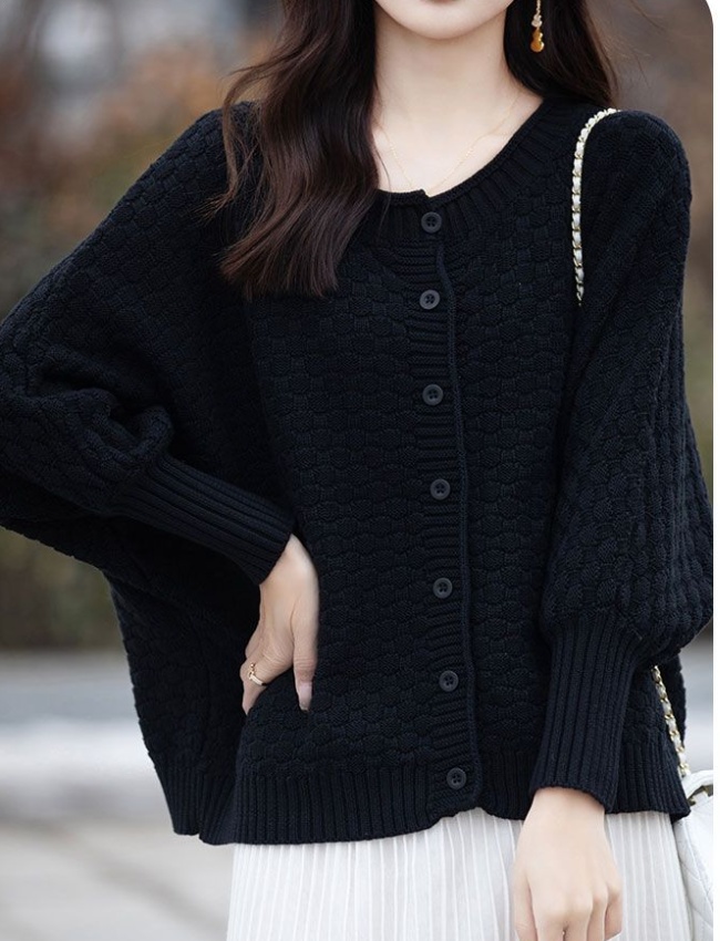 Round neck lazy cardigan loose tops for women