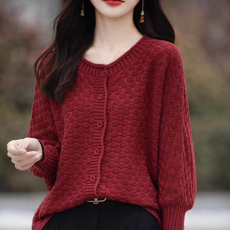 Round neck lazy cardigan loose tops for women