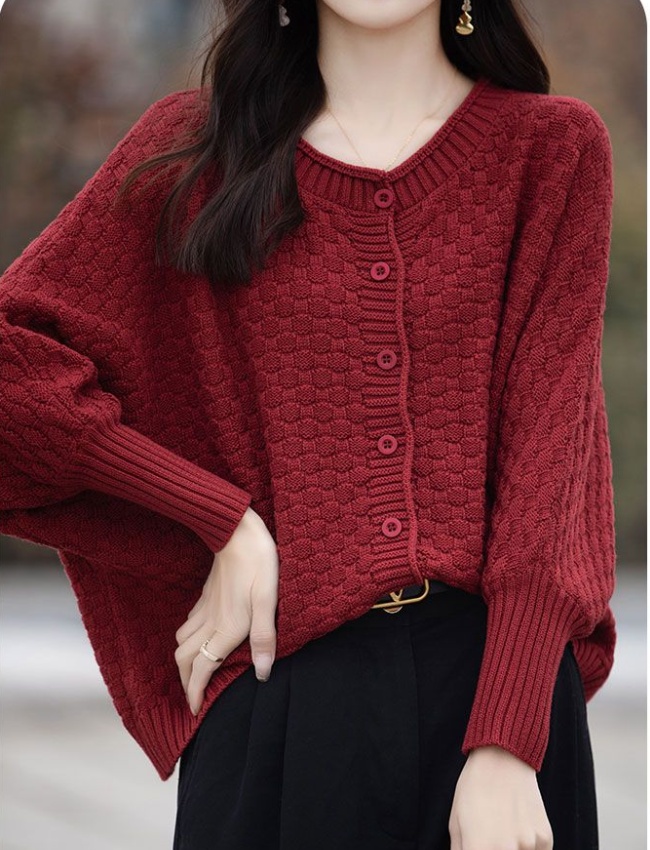 Round neck lazy cardigan loose tops for women