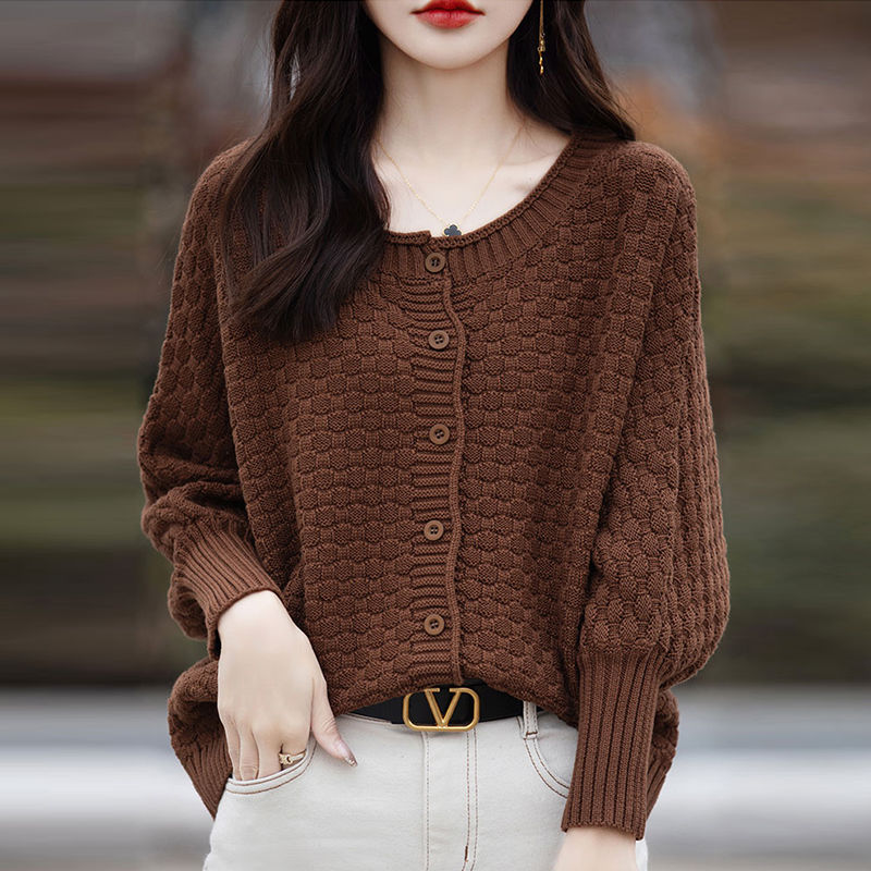 Round neck lazy cardigan loose tops for women