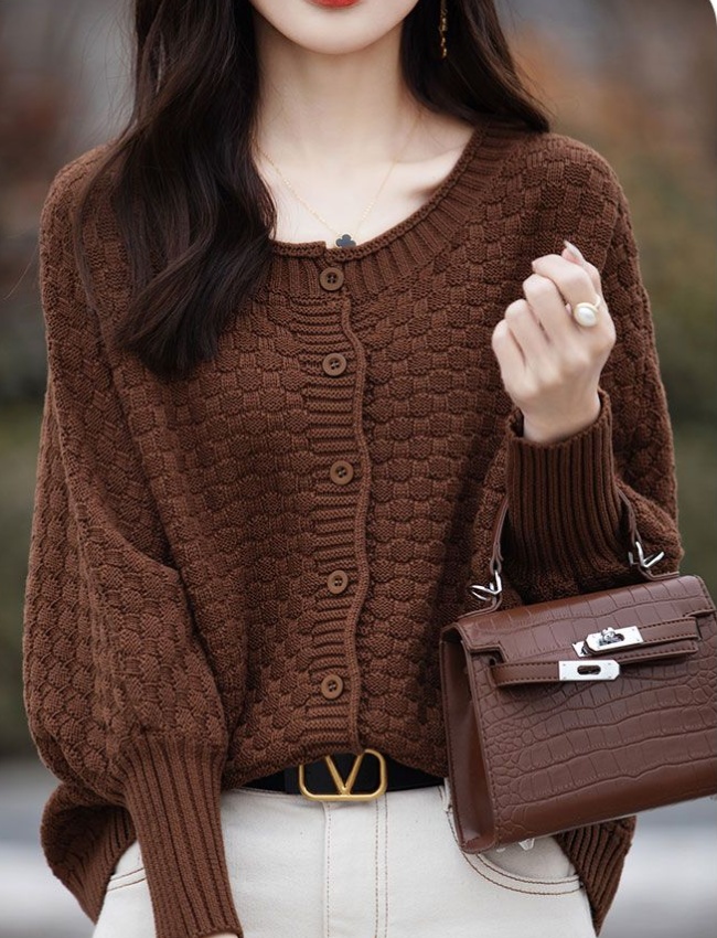 Round neck lazy cardigan loose tops for women