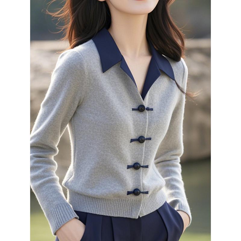 Autumn and winter gray sweater short tops for women